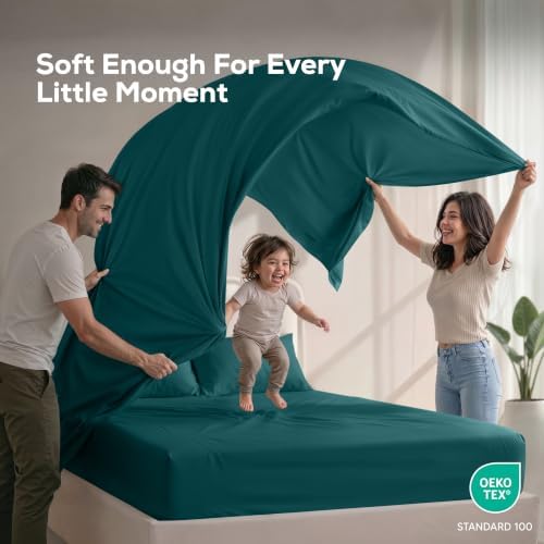 California King Sheets Set, 4 Pieces 16" Deep Pocket Bed Sheets, Teal Green