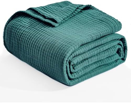 EMME Muslin Blankets for Adults Throw Blanket for Couch Breathable Gauze Soft Lightweight Airy Dark Teal Queen 90" x 90"
