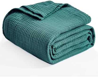 EMME Muslin Blankets for Adults Throw Blanket for Couch Breathable Gauze Soft Lightweight Airy Dark Teal Queen 90" x 90"