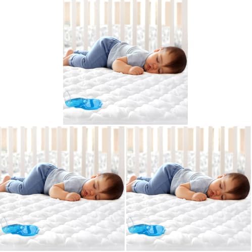 Crib Mattress Protector Sheets Fitted Waterproof Crib Mattress Pad Cover, Noiseless & Machine Wash 100% Absorbent Crib/Toddler Mattress Protector Sheet Quilted, White, 52" x 28" (Pack of 3)