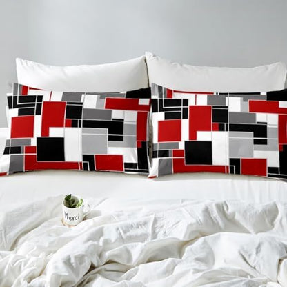 Feelyou Geometric Stripe Sheet Set Kids Abstract Art Rectangle Bed Set for Women Men Modern Bed Sheets Red White Black Sheets Bedroom Collection 3Pcs Twin Size