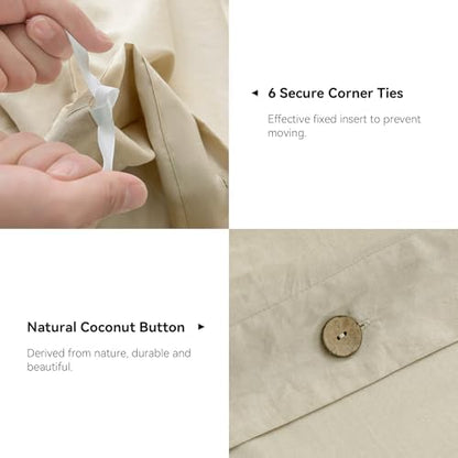 JELLYMONI Cotton Duvet Cover Twin Size - Light Khaki Comforter Cover with Button 100% Washed Cotton 2PCS Breathable Soft Solid Bedding Set Duvet Cover 68×90in & 1 Pillowcase (NO Comforter)