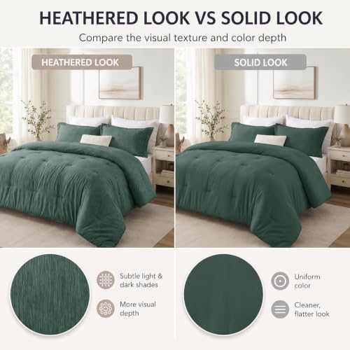 CozyLux King Size Comforter Set, Heathered Dark Green 3 Pieces Bedding Sets