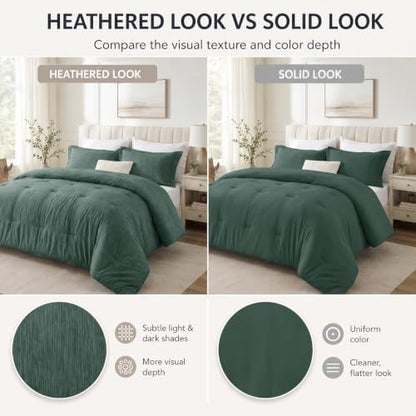 CozyLux Queen Comforter Set, Heathered Dark Green, 3 Pieces Bedding Sets