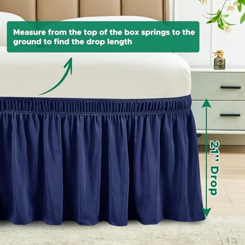 Wrap Around Bed Skirt Dorm Twin & Twin XL 21" Drop-Elastic Long Dust Ruffle
