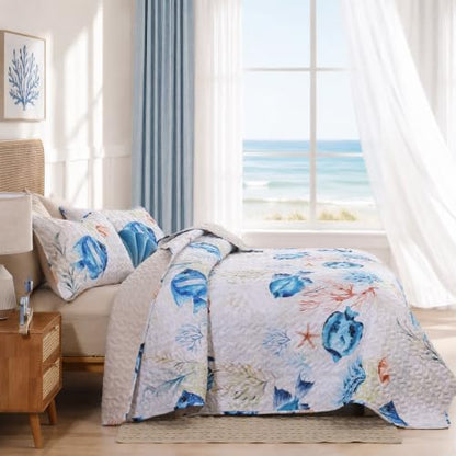 weigelia Coastal Quilt Bedding Set King Size, Nautical Summer Bedspread