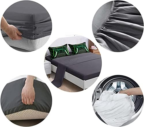 BDUCOK 6 Piece Gamer Comforter Bed in A Bag Sets for Boys Teen Kids,Honeycomb Gaming Bedding Sets Gamepad Comforter Microfiber Bed Set for All Season Gamer Home Decor(Green, 6 Piece Sets30021-Full)