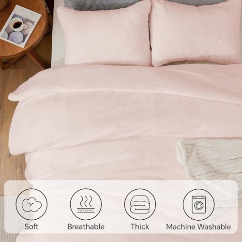 BEDELITE Faux Fur Twin Comforter Set Pink,Warm Bedding with 1 Pillowcase