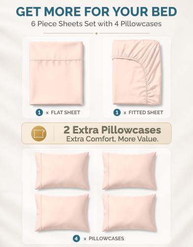 Casa Platino 100% Cotton Full Size Sheets Set – 6 Piece Crisp Percale Full Size Cooling Sheets, Lightweight for Summer, with 15" Deep Pocket Fitted Sheet Nightly Comfort & Airy Sleep – Veiled Rose
