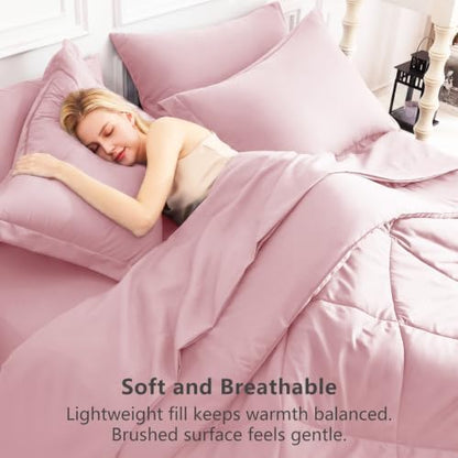 CozyLux Twin Comforter Set 68"x88" Pink - 5 Piece Bed in a Bag
