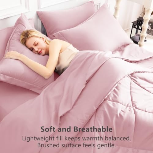 CozyLux California King Comforter Set 104"x96", 7 Piece, Pink
