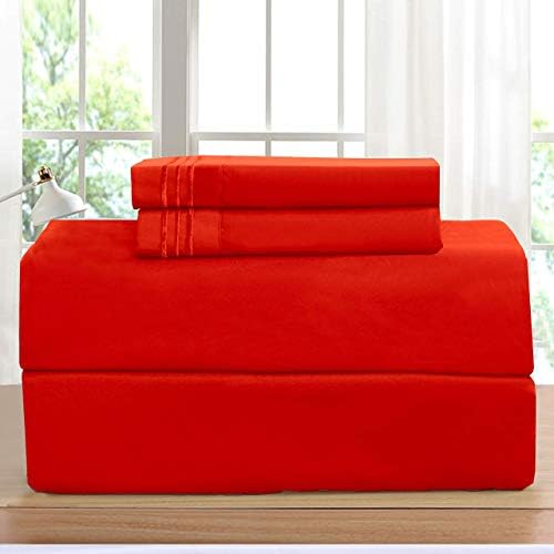 Elegant Comfort Luxurious Bed Sheets Set on Amazon 1500 Premier Wrinkle,Fade and Stain Resistant 5-Piece Bed Sheet Set, Deep Pocket, Split King Red