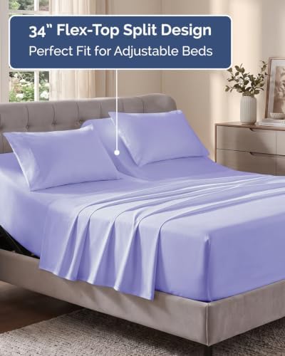 Flex Top Split Head King Sheet Set - 4 Piece Extra Deep Sheets - Lavender