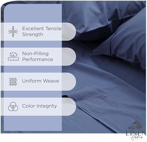 Linen Home 2-Pack Full Sheet Set, 100% Cotton Percale Bedding, 8-Piece Value Bundle, Deep Pocket Cooling Bed Sheets for Hot Sleepers, Breathable & Crisp Hotel Quality, Long-Staple Cotton, Dark Blue
