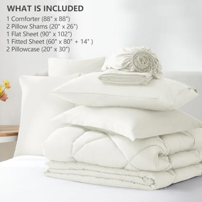 CozyLux Queen Comforter Set 88"x88" Ivory - 7 Piece Bed in a Bag