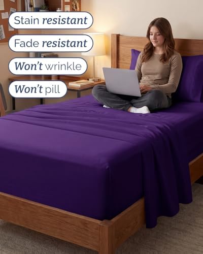 Extra Deep Twin XL Sheet Set - 3 Piece College Dorm Room - Purple