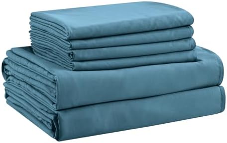 Queen Sheet Set - 6 Piece Sheets Queen Size Bed Set - Breathable & Cooling Hotel Luxury Bedding Set - Soft & Comfy Fully Elasticized 16" Deep Pocket Queen Sheets (Queen Denim Blue)