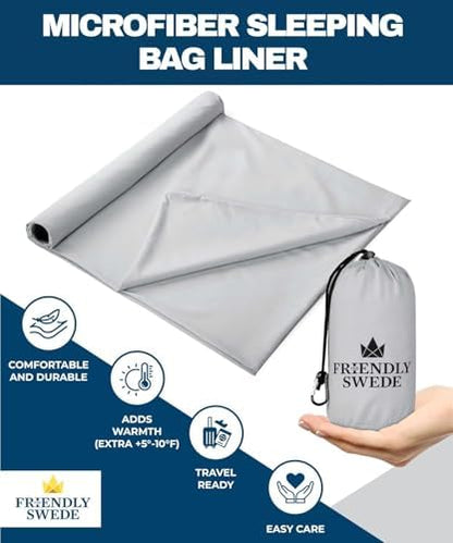 The Friendly Swede Sleeping Bag Liner, Adult Sleep Sack for Hotels, 3 Sizes