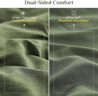 JOLLYVOGUE King Comforter Set 7 Pieces Dark Green, Cationic Dyeing Bed in a Bag King, Double-Tone Bedding Set with Down Alternative Comforter, Sheets, Pillowcases & Shams