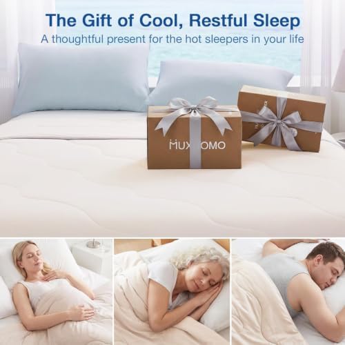 MUXHOMO Cooling Comforter King Size, Cooling Blanket for Hot Sleepers and Night Sweats, Lightweight Summer Comforter with Breathable Bamboo-Derived Rayon Fill, 104x90 Inches, Beige