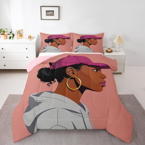 Erosebridal Black Girls Girls Comforter Set King Size Fashion Black Woman Bedding Set Vogue Fashionable Gorgeous Quilt for Kids Children Women Bedroom Decor African Princess Magical Down Comforter
