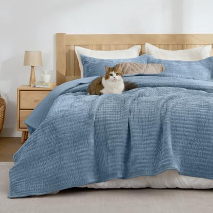 BEDELITE Velvet Quilt Set Queen Size, Luxury Velvet Comforter Bedding