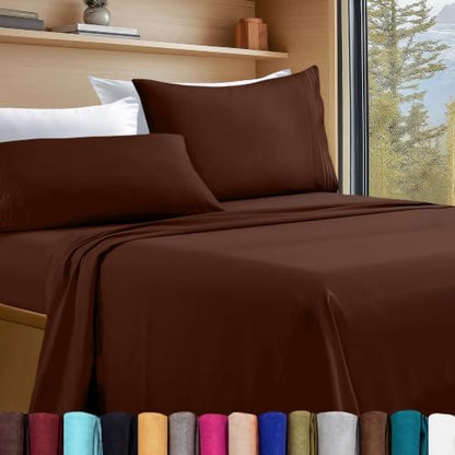 Elegant Comfort Luxury 4-Piece Bed Sheet Set - Luxury Bedding 1500 Premium Hotel Quality Microfiber, Wrinkle Resistant Cool and Breathable, Easy Elastic Fitted, RV Short Queen, Brown