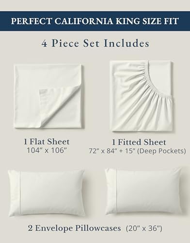 LANE LINEN Cal King Bed Sheets 100% Organic Cotton Soft 4pc - Glacier Grey