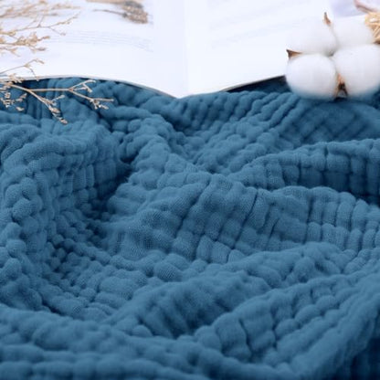 Yoofoss Muslin Blanket 100% Organic Cotton Large Twin Size 60" x 80" for Bed Couch Summer Gauze Blanket for Adults Lightweight and Breathable Dark Blue
