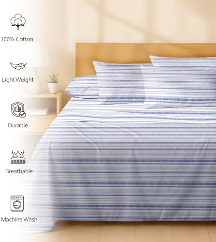 RUVANTI 100% Cotton Twin Sheets, Percale Weave Twin Sheet Set, Naval Blue