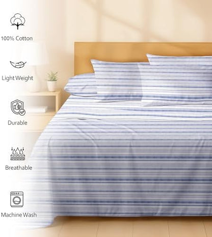 RUVANTI 100% Cotton California King Sheet Set, Percale Sheets, Naval Blue