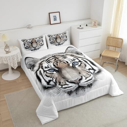 Erosebridal Boys Tiger Comforter Set King Size, Wild Animal Print Down Comforter for Boys Girls Teens Adult Bedroom, Grey Tiger Skin Duvet Insert Black White Stripe Bedding Comforters for Bedroom