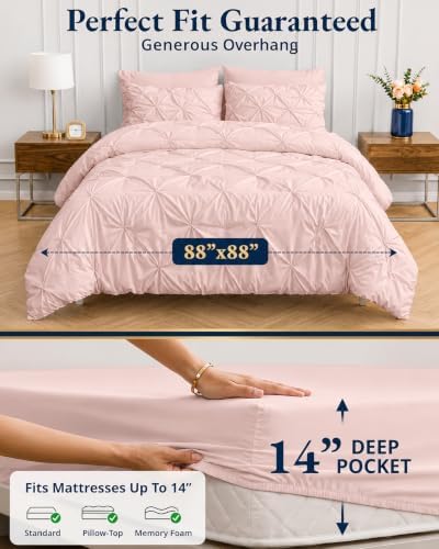 LANE LINEN Bed in a Bag King Pink Comforter Set - All Season Soft & Cozy