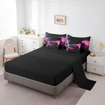 Feelyou Race Car Comforter Set with Sheets King Size Kids Speed Sports Car 7 Pieces Bedding Set for Boys Girls Teens Racing Car Bed in a Bag Breathable Extreme Sports Bed Set Pink Automobile