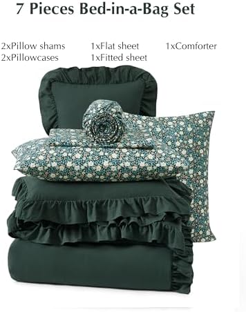 BLOOMHAVEN Oversized King Comforter Sets-7 Pieces Ruffle Bedding