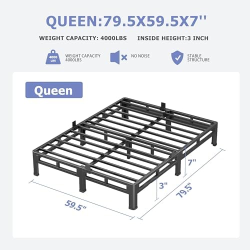 NKZ Metal Platform Bed Frame Queen Size, 7 Inch Dual-Layer Heavy Duty Base