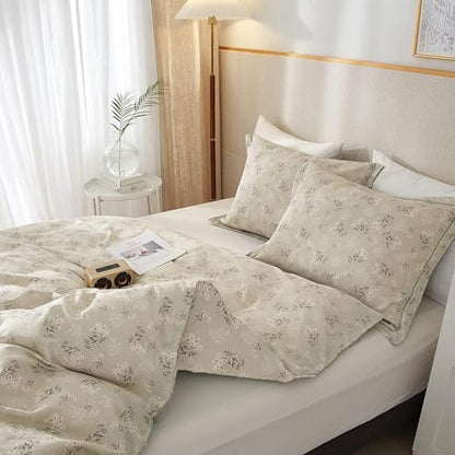 LifeTB Vintage Boho Floral Comforter Set Queen Soft Fluffy Beige Floral Bedding Comforter Set 1 Queen Comforter with 2 Pillowcases Garden Style Vintage Flower Botanical Comforter Set for All Seasons