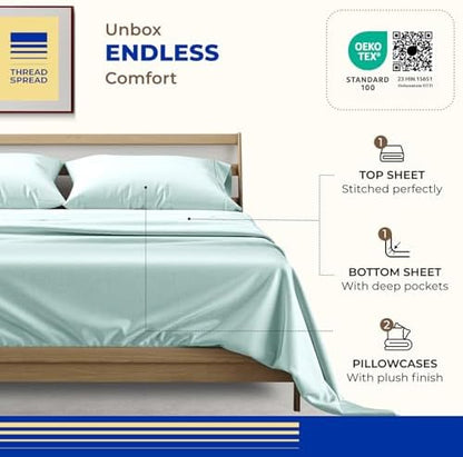 THREAD SPREAD Egyptian Cotton Sheets King Size - 1000 Series High Thread Count Cotton King Size Sheets Set (4 PC, Sea Foam), 16" Snug Fit Deep Pocket, Sateen Weave Ultra-Soft Hotel Luxury Sheet Set