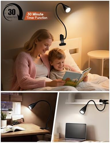 Reading Light for Book in Bed,Clip on Light Reading Lamp with Adapter Black