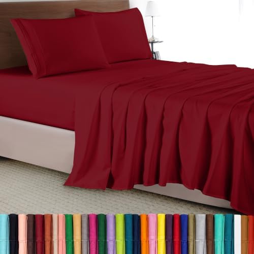Elegant Comfort Luxury 4-Piece Bed Sheet Set - Luxury Bedding 1500 Premium Hotel Quality Microfiber, Wrinkle Resistant Cool & Breathable, Easy Elastic Fitted, California King, Burgundy