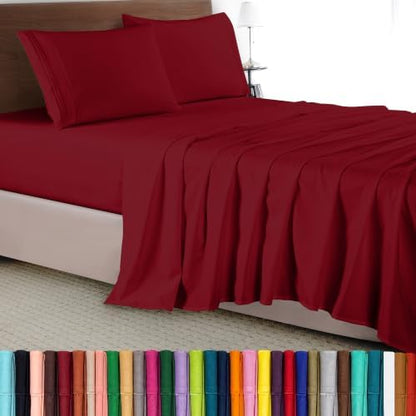 Elegant Comfort Luxury 4-Piece Bed Sheet Set - Luxury Bedding 1500 Premium Hotel Quality Microfiber, Wrinkle Resistant Cool & Breathable, Easy Elastic Fitted, California King, Burgundy