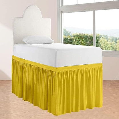 Full XL 34" Inch Drop Long Dorm Bed Skirt, Ruffled Pattern College Dorm Room Bed Skirts, Split Corner, Easy Care, No Wrinkle Microfiber Bed Skirt