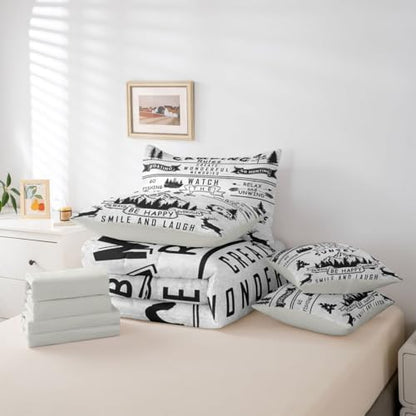 Erosebridal Happy Camping 7 Piece Bed in A Bag Twin Comforter Set Camping Rules Bedding Set for Boys Girls Kids Fishing and Hunting Thme Sheet Set with Comforter Deer Wildlife Woodland Camper Quilt