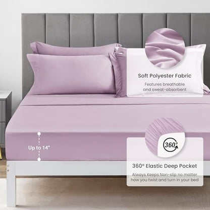 Love's cabin Twin Comforter Set Light Purple, 5 Pieces Twin Bed in a Bag, All Season Bedding Sets with 1 Comforter, 1 Flat Sheet, 1 Fitted Sheet, 1 Pillowcase and 1 Pillow Sham