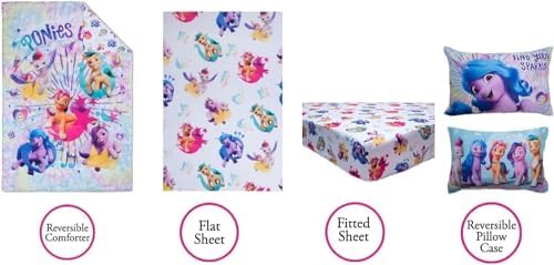My Little Pony Sheet Set - My Little Pony Bedding Bundle for Toddler Beds Includes 1 Flat Sheet, 1 Fitted Sheet, 1 Pillow Cases, 1 Quilted Bedspread, More | MLP Bedding