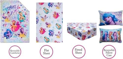 My Little Pony Sheet Set - My Little Pony Bedding Bundle for Toddler Beds Includes 1 Flat Sheet, 1 Fitted Sheet, 1 Pillow Cases, 1 Quilted Bedspread, More | MLP Bedding