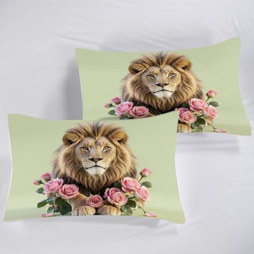 Rose Lions Bedding Set Twin Mint Green Comforter for Girls