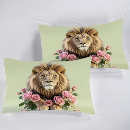 Rose Lions Bedding Set Twin Mint Green Comforter for Girls