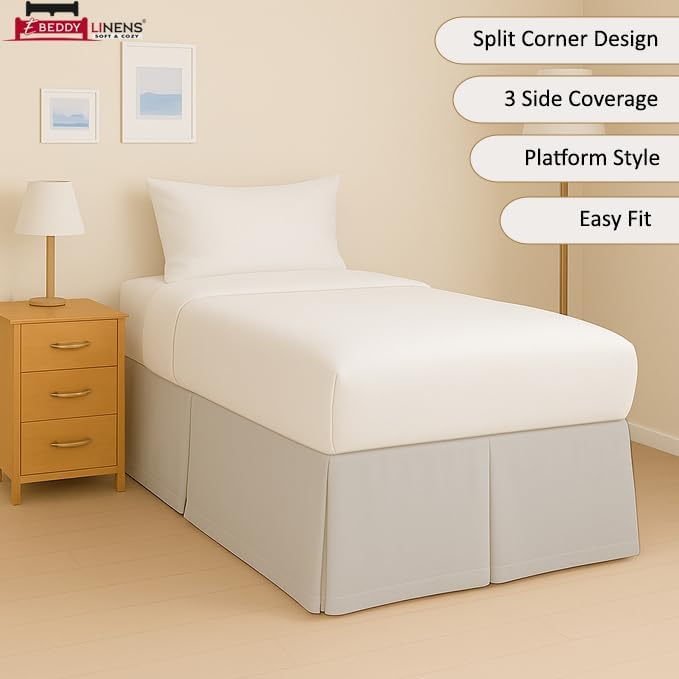 eBeddy Linens Split Corner Dorm Bed Skirt Twin XL – 36 Inch Drop, 100% Microfiber, Extra Long Bed Skirt for College Dorm, Platform Style, Silver Grey Solid, Hidden Storage Solution, Easy Fit