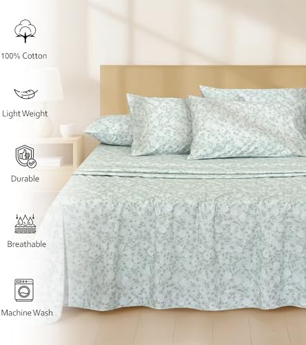 RUVANTI 100% Cotton Queen Sheets, Percale Queen Sheet Set, Everbloom Studio